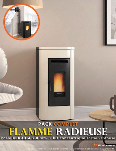 Pack Klaudia 5.0 8kW + kit ventouse mural Dinak "Flamme Radieuse"